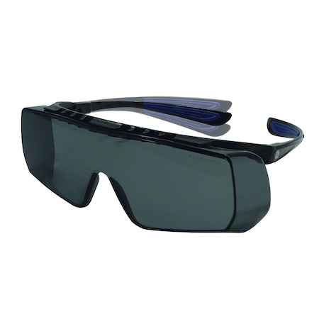 Ge Safety Glasses, Anti-Scratch, Smoke Lens, Black/Blue Frame GE212S